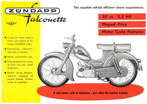 Zündapp "falconette 2,3PS" original Flyer/Prospekt A5 in Englisch 