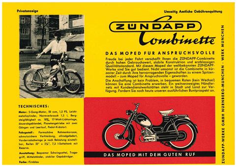 Zündapp "Combinette das Moped für anspruchsvolle" original Flyer/Prospekt A5 