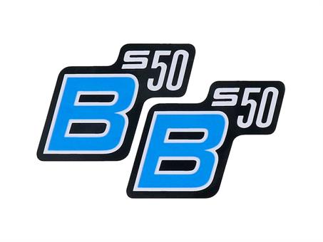 Schriftzug S50 B Folie / Aufkleber schwarz-hellblau 2 Stück für Simson S50 