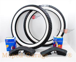 Mofa Moped Mitas 2-50 x 16 Zoll Weisswand Reifen Schlauch Satz 