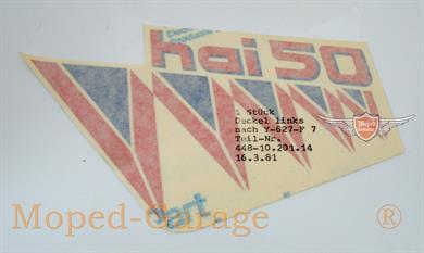 Zündapp Hai 50 Moped Seitendeckel Aufkleber Blau Rot Links Original 