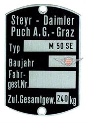 Puch M 50 SE Rahmen Typenschild Typ Schild Original 