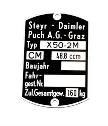 Puch X 50 - 2M Rahmen Typenschild Typ Schild Original 