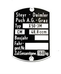 Puch X 50 - 3M  Rahmen Typenschild Typ Schild Original 