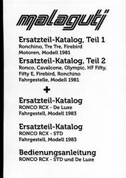 Malaguti Ronchino Tre Tre Firebird Cavalcone Olympic HF Fifty E Ronco RCX De Luxe STD Ersatzteil Liste 